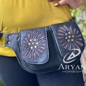 Riñonera clásica de cuero auténtico hecha a mano con cinturón ajustable riñonera de festival occidental única riñonera de cintura hasta el muslo - Product Image 1