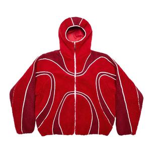 Superbe veste polaire à capuche pour homme, motif géométrique color-block noir, style streetwear, chaude pour l'hiver, décontractée, en laine d'agneau, avec protection faciale - Product Image 4