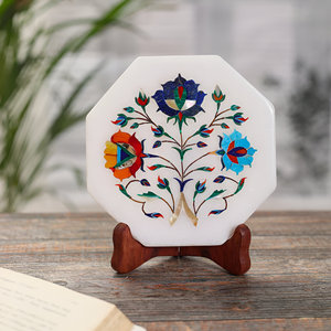 Plateau de service en marbre élégant de luxe travail d'incrustation élégant pour la décoration intérieure pour le salon salle à manger idée cadeau pour la maison - Product Image 5