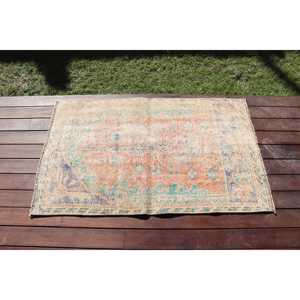 Alfombra Turca Vintage Pequeña de 2.4x3.9 pies, Alfombra de Lana con Diseño de Plantas y Árboles Azules - Product Image 3