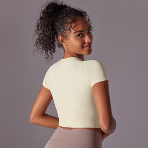 Camiseta de Yoga para Mujer, Top Corto Deportivo, Ajustado, Transpirable, de Secado Rápido, Ecológico, Reversible, Corte Regular, Manga Corta, para Gimnasio - Product Image 4