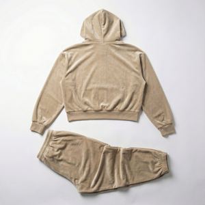 Womens <b>Velour</b> <b>Tracksuit</b> Cropped Hoodie Stacked Pants for Streetwear Lightweight Breathable Eco-Friendly Y2K Custom - Product Image 3