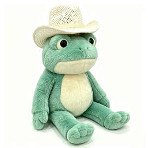 Peluche de rana verde claro personalizado, peluche de rana con mejillas rosadas, peluche de rana con sombrero fedora rosa - Product Image 1