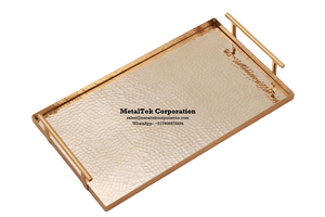 Plateaux de service rectangulaires plaqués or d'acier inoxydable pour des hôtels de restaurant de luxe plateau plateau de service de casse-croûte de nourriture avec des poignées - Product Image 4
