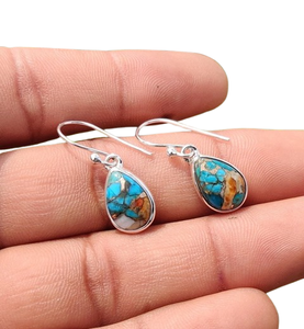 Boucles d'oreilles pendantes en argent sterling 925 plaqué or, style bohème, avec pierre précieuse turquoise, faites à la main, bijoux classiques pour femme, cadeau de fête pour elle - Product Image 1