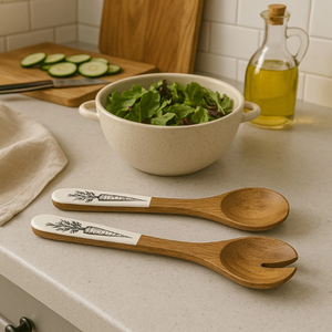 ช้อนไม้มะม่วงพิมพ์ลายหินขัดทองเหลืองพร้อมส้อมหลายสีสำหรับใช้ในร้านอาหารและคาเฟ่ - Product Image 6