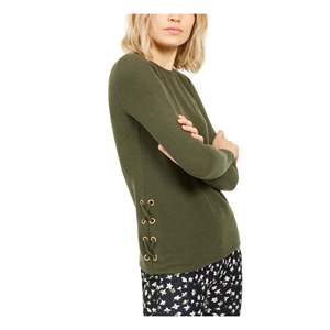 Top Casual da Donna Michael Kors in Maglia Waffle Verde Taglia Media con Decorazione a Bottoni Stile Sottile - Product Image 1