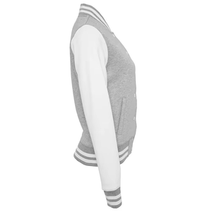 Chaqueta Varsity Personalizada Gris Blanca de Algodón para Mujer, Estilo Béisbol, Uniforme Universitario, Ropa de Calle, Resistente al Viento, Secado Rápido, OEM - Product Image 4