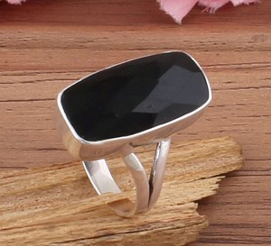 Bague en argent sterling 925 avec bague en pierres précieuses en onyx noir naturel faite à la main Vintage Boho bijoux pour femmes idée cadeau - Product Image 1