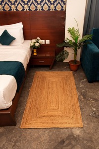 Tapis rectangulaire moderne en jute, couleur unie, tissage plat, écologique, à poils courts, pour chambre à coucher, décoration intérieure - Product Image 3