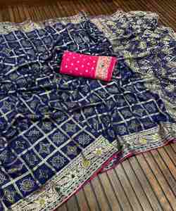 Prêt à porter dames Sari soie traditionnelle broderie travail Banarasi Khadi indien fête mariage porter en mousseline de soie fantaisie prix de gros - Product Image 6