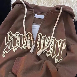 Custom Oversized Heavyweight Acid Wash <b>Vintage</b> Cotton Puff Print Essentials Embroidery <b>Zip</b> <b>up</b> <b>Hoodies</b> Manufacturer - Product Image 2