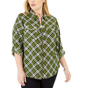 Camicetta in chiffon verde a quadri con dog tag in stile western primaverile, taglia XL (Extra Large) per donna Michael Kors, con pizzo, OEM - Product Image 1