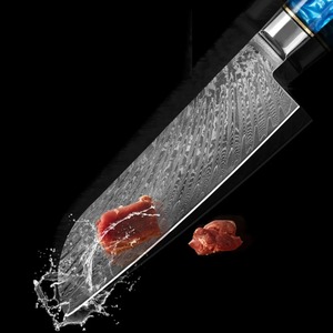 Ensemble de couteaux de chef en acier damas de haute qualité faits à la main 9 pièces fourreau en cuir de résine bleue ambidextre cuisine Camping couteaux de survie - Product Image 5