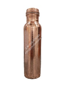 Handmade Customized Copper <b>Metal</b> Water <b>Bottle</b> <b>with</b> Lid Shiny Polished Pure Copper Hammer Designs for Camping Made in India - Product Image 5