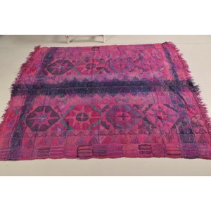 พรมตุรกีวินเทจขนาด 4.9x5.9 ฟุต, พรมปูพื้น, พรมขนสัตว์สีชมพูคิลิม - Product Image 3