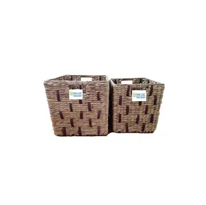 Water hyacinth woven storage under shelf storage basket Size 36 x 36 x H 36cm Natural Color for sale