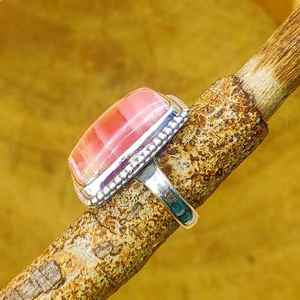 Elegant 925 Sterling <b>Silver</b> Unique Jewelry <b>Ring</b> Rectangular Rhodochrosite Gemstone <b>Statement</b> <b>Ring</b> for Weddings - Product Image 2