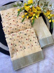 Sari de tela de lino de diseñador tradicional indio Sari de alta calidad para ropa de fiesta nupcial Mujeres Mejor venta Royal Look All Season - Product Image 4