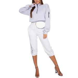 เสื้อสเวตเชิ้ตโอเวอร์ไซส์แบบมีซิปสำหรับผู้หญิง เสื้อสวมหัวแบบมีซิป ¼  ผ้าฝ้ายผสมโพลีเอสเตอร์ ผ้าฟลีซ เสื้อสเวตเชิ้ตเรียบๆ ขายส่ง - Product Image 4