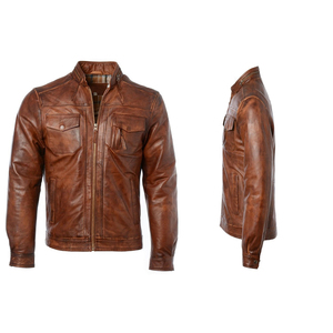 Chaqueta de cuero genuino marrón personalizada para hombre Estilo de motocicleta vintage Soporte de corredor encerado Disponible Todos los tamaños Envío DDP - Product Image 5