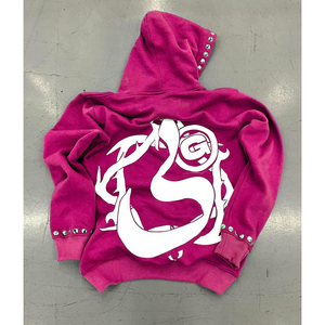 MOVATEXTILES-Sudadera con capucha y parche bordado desgastado con cremallera cuadrada, 400g/m² - Product Image 4