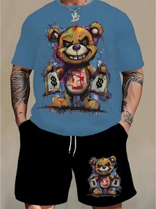 <b>3D</b> <b>Printed</b> Stylish Shorts Set for Men Customize Breathable Shorts Shirt Set 100% Organic Cotton Summer T-Shirt Sets - Product Image 6