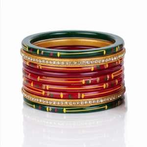 ชุดกำไลข้อมือสีแดงทับทิมและสีเขียวมรกตสุดหรูหราสง่างาม - Product Image 2