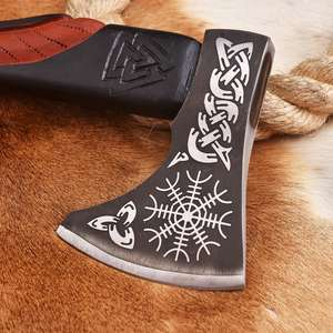 ขวานเหล็กกล้าคาร์บอนคุณภาพสูง งานแฮนด์เมด ขวานเอาตัวรอดสำหรับกิจกรรมกลางแจ้ง พร้อมด้ามไม้เนื้อแข็ง - Product Image 5