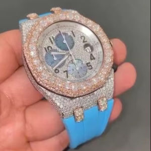 Reloj de Diamantes de Imitación VVS de Aleación de Negocios Estilo Hip Hop Original, Totalmente Engastado, para Hombre, con Correa de Silicona y Esfera de Cristal de Acero Inoxidable - Product Image 1