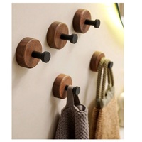 Crochets muraux multifonctionnels autocollants en bois robustes pour salle de bain et cuisine, pour le rangement de bijoux et sacs, et la décoration intérieure - Style vintage