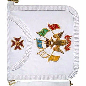 Mandil Masónico de Rito Escocés de Satén Redondo AASR Grado 33, Bordado, con Cinturón Ajustable con Imán y Accesorio de Serpiente Chapado en Oro - Product Image 4