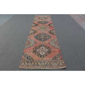 Vintage <b>Runner</b> Rug 3.37x13.3 ft, <b>Red</b> Bordered Turkish Wool Rug - Product Image 1
