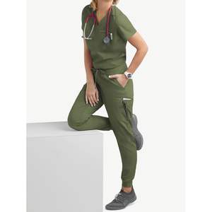 Conjuntos de uniformes para mujer, comodidad, estiramiento, cuello en V, Tops, pantalón con cordón, Médico Dental, OEM, venta al por mayor, conjuntos de exfoliación con logotipo personalizado a granel - Product Image 2