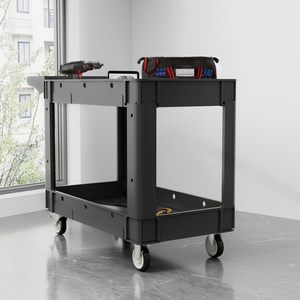 Commercial Grade Heavy Duty 2 Shelf Utility <b>Cart</b> Rolling <b>Tool</b> Trolley with Wheels <b>for</b> Business Warehouse Made of Durable Plastic - Product Image 2