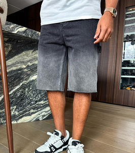 Pantalones cortos vaqueros de algodón 100% al por mayor, ropa de calle, pantalones cortos vaqueros rasgados desgastados ajustados con efecto bigote, pantalones cortos vaqueros con dobladillo crudo Vintage para hombre - Product Image 6