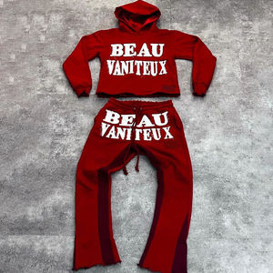 Custom Screen Printing for Winter 100% Cotton Streetwear Sweat Suits Stacked Sun Faded 2 Pieces Set Tracksuits for Men - Product Image 1