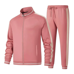 Hot Selling Winter Solid Eco-Friendly Peach Casual 100% Cotton Tracksuit Long Sleeve Zip-Up Jogging <b>Jacket</b> Bottom Sweatsuit - Product Image 1