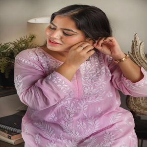 High Quality <b>Pink</b> Modal Long Tank <b>Tops</b> for <b>Women</b> Full Sleeve Floral Lightweight Ethnic Wear for All Occasions - Product Image 1