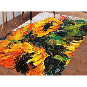 Alfombra con Estampado de Ramo de Girasoles, Alfombra de Cocina Floral Estilo Rústico, Regalo Personalizado para el Hogar, Alfombra Delgada No Tejida - Product Image 3