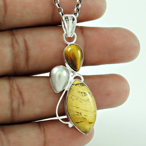 Pendentif mode multi-pierres à la mode Design moderne meilleure qualité à la main en argent Sterling 925 pierre précieuse naturelle Marquise pendentif - Product Image 1