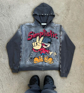 Personalizado Rhinestone hombres invierno ODM sólido polar cortar y coser pesado holgado Deporte Pantalones de chándal conjunto de joggers - Product Image 4