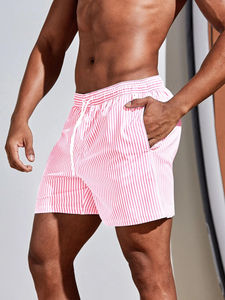 <b>Men's</b> <b>Pink</b> Tan Swimwear <b>Shorts</b> Quick Dry Breathable High Street Style Mid Anti-Wrinkle Plain Dyed Worsted OEM Service Available - Product Image 2