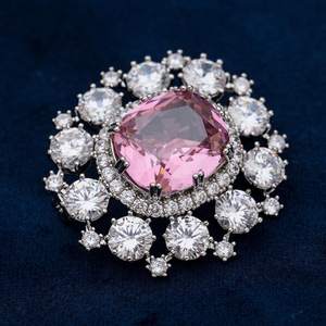 เข็มกลัดเพชรโมอิสสีชมพูราชินี925เงินสเตอร์ลิงเข็มกลัดเบาะรองนั่งดีไซน์คลาสสิกทำด้วยมือสำหรับงานแต่งงาน - Product Image 4