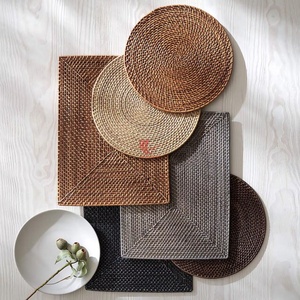 Woven Rattan <b>Tray</b> Set and Rattan Placemat, Natural Woven Serving <b>Trays</b> for Tabletop and Home Decor - Product Image 1
