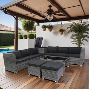 IPRO Premium Modern Weather Resistant Waterproof Washable Courtyard Outdoor PE <b>Rattan</b> Wicker Modular Garden <b>Sofa</b> Furniture Set - Product Image 1