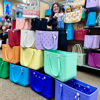 Bolsa de Playa de EVA con Estampado de Logotipo, Impermeable, de Gran Capacidad, Fácil de Limpiar, con Adornos, para Vacaciones y Viajes