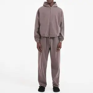 2024 wholesaler garment factory Custom Wholesale Acid Wash Tracksuit Set Mens Oversized Zip Up Acid Wash Hoodie And Sweat Suit