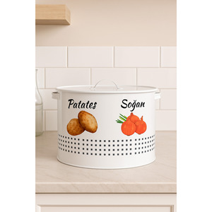 2-Compartment Large Potato and Onion Storage <b>Box</b> with Metal Lid and Design Print, Vegetable <b>Container</b>, White - Product Image 6