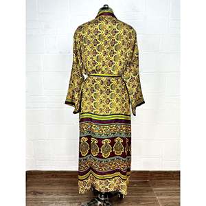 Recycled Vintage Silk Sari <b>Robe</b> Floral Print Boho House Kimono Dressing Gown <b>Beach</b> Coverup Anniversary Gift for Her Swimsuit - Product Image 6